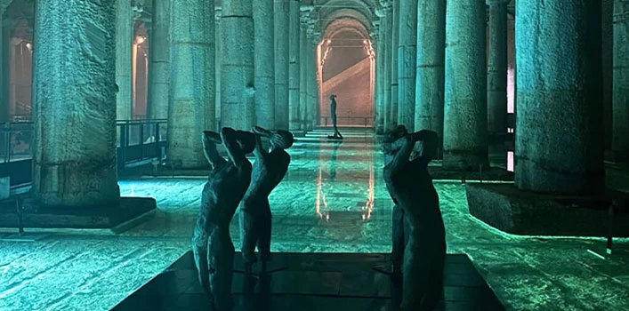 A frame from inside the restored Basilica Cistern