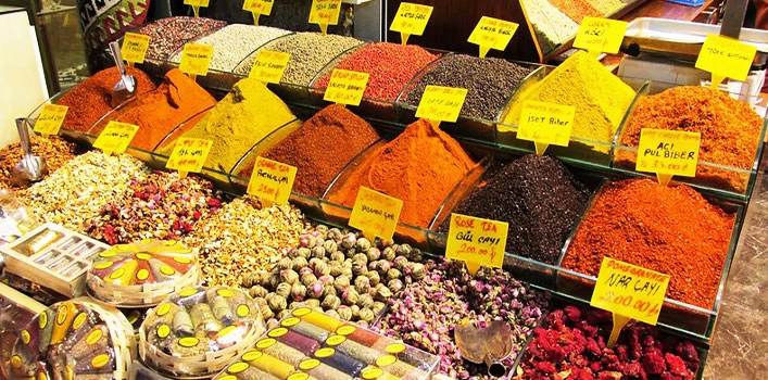 The Egyptian Bazaar and colorful spice stalls
